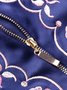 Blue Zipper Elegant Embroidered Midi Dress